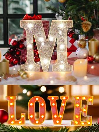 LED 天幕字母灯，点亮银色数字，发光 26 个英文 LED 字母夜灯字母数字灯，天幕发光字母，适用于婚礼、母亲节、生日、派对、庆典、万圣节、圣诞节或家居装饰、情人节、家庭酒吧礼物、节日、家居装饰