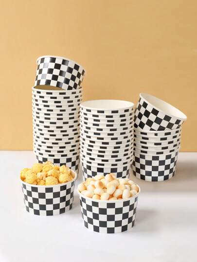 10 Stücke Rennwagen Thema Geburtstags Party 8oz Einweg Papier Schüsseln, Happy Birthday Baby-Shower Geschlecht Enthüllungs Party Papier Geschirr, Schwarz & Weiß karierte Papier Schüsseln, Papier Eisbecher, Popcorn Boxen, Lebensmittelbehälter