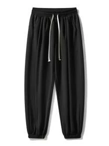 3pcs Men Plus Size Casual Jogger Sweatpants, Loose Solid Color Drawstring Ankles Sports Trousers