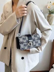 New Fashion Classic Joker Pu Waterproof Fabric, Letter Pattern Printing Design, Metal Chain Decorative Design French Hook And Loop Bag, Underarm Bag, Business Commuter Bag, Shoulder Bag Suitable For Shopping, Commuting, Gathering, Dating. - View 5