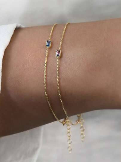 1 قطعة قلادة مربعة فاخرة من الفضة الإسترليني 925 مرصعة بالزركونيا الملونة ، سوار رقيق مناسب للنساء ، مثالي للعطلات والمناسبات والاستخدام اليومي والهدايا