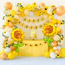 Conjunto de decoración de arco con globos de girasol, globos de color amarillo mostaza neutro, beige y marrón con globos de lámina de girasol, adecuado para decoración de fiesta de boda, cumpleaños o fiesta temática de girasol o abeja - Multicolor - Ver 9