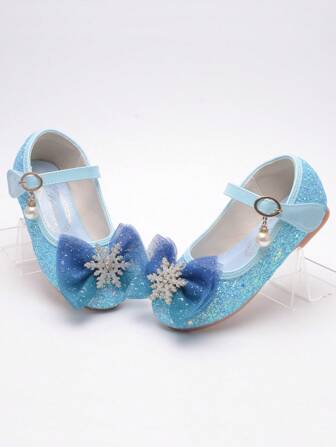Girls Blue Leather Shoes, New Kids Flower Girl Shoes, Toddlers Mary Jane Shoes, Spring Autumn Children Flats, Frozen Princess Shoes