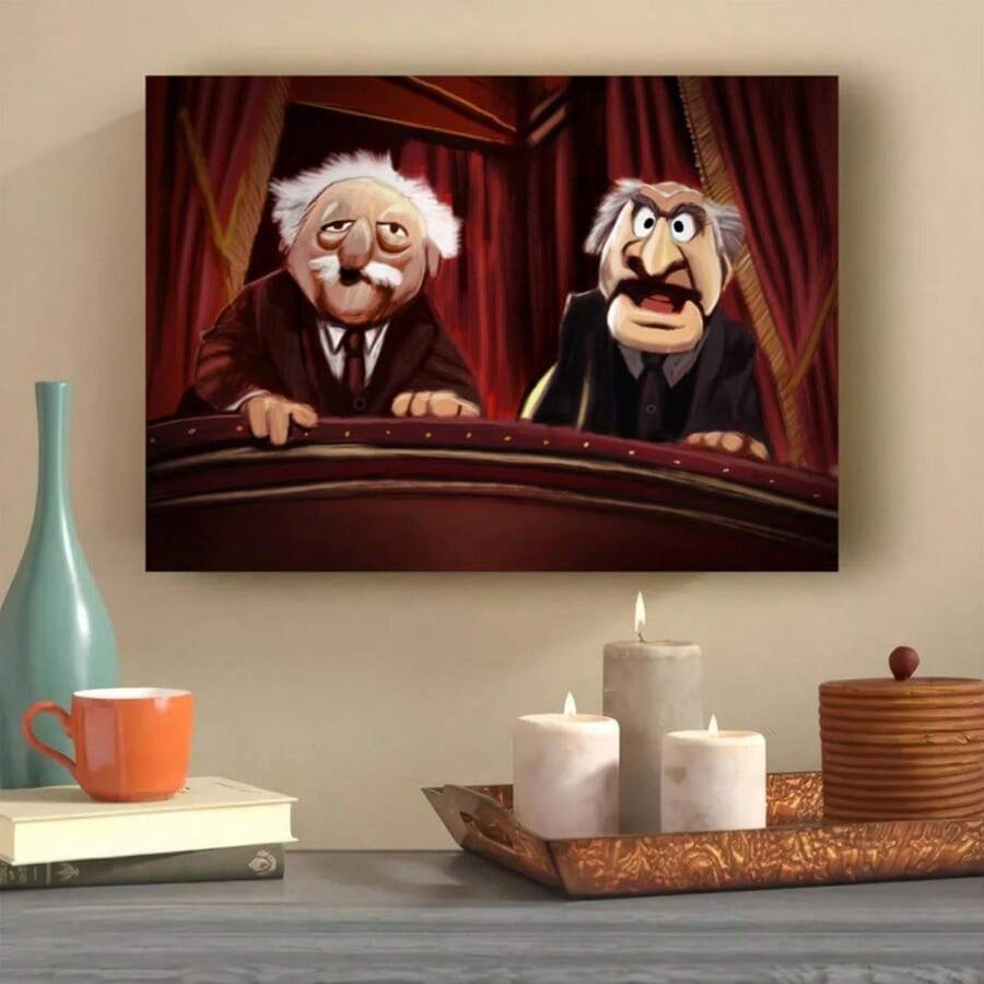 Modern Art Deco Retro Style Statler And Waldorf Canvas Art Print Poster For Living Room, Bedroom, Home Office - Indoor Wall Hanging Decor, Cartoon-Themed Ink Wall Art - 白色 - 查看 1