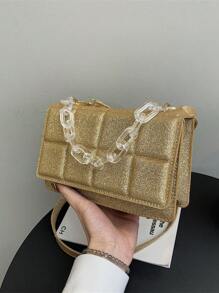 A Mini Fashionable And Simple Plaid-Embossed Acrylic Square Bag, A Coin Bag That Can Be Worn On One Shoulder. Suitable For Daily Use, Going Out, Traveling, Shopping, Gatherings, Parties. Give It As Birthday Gift To Friends.