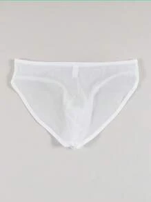 男士白色性感网眼半透明心形印花三角内裤，透气舒适囊袋设计 - 白色 - 查看 4