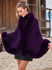 1 chiếc áo choàng Poncho dệt kim Acrylic giả cổ lông chồn màu trơn, phong cách cổ điển thanh lịch phù hợp với váy sườn xám hoặc váy dạ hội, áo khoác cardigan dệt kim ngắn cho mùa thu/đông - Nhiều màu - Xem 17