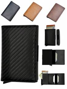 1 pieza Billetera ultraligera para hombres, billetera blindada RFID como regalo para hombres, portador de tarjetas de crédito para hombres, portador de tarjetas de presentación para hombres, cubierta protectora, minimalista, de fibra de carbono negra, billetera ultraligera con imán
