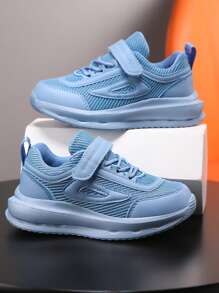 Kids Solid Color Mesh Hook And Loop Casual Flat Sports Shoes Suitable For Daily Leisure, Sports, Outdoors, All Seasons - Blue - View 1