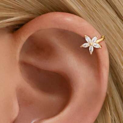 IN Z 1 件 925 纯银花朵耳环，镶嵌闪亮立方氧化锆，简约四叶草设计，适合女孩和女士日常佩戴及派对场合。