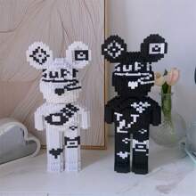 3250pcs Black & White Violent Bear Building Block Set - Creative Model Kit, Unzipped Toys Challenging Assembly, Decorating Crafts - Perfect Gifts For Halloween, Thanksgiving, Mother's Day, Christmas