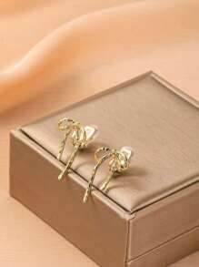 1 para eleganckich kolczyków z kokardką dla kobiet, kolczyki do uszu z klipsem, odpowiednie do codziennego noszenia i jako prezent