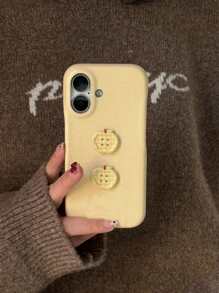 1 Stück INS 3D Apfel Gitter Knopf Cartoon einfarbige Litchi Muster Handyhülle kompatibel mit iPhone 16 15 14 13 12 11 Pro Max Plus Mädchen Cartoon Weiche Rückseite - Gelb - Übersicht 1