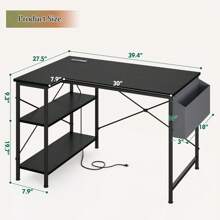 EnHomee 40 Inch Small L Shaped Desk With Storage Shelves, Power Outlets & Side Bag, Reversible X-Shaped Support For Home Office Bedroom Decor - 黑色 - 查看 3