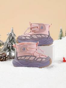 Annil 女童雪地靴，保暖内衬，加厚，适合冬季，防水，适合女孩和婴儿，也是东北地区的童鞋。 - 粉色 - 查看 1