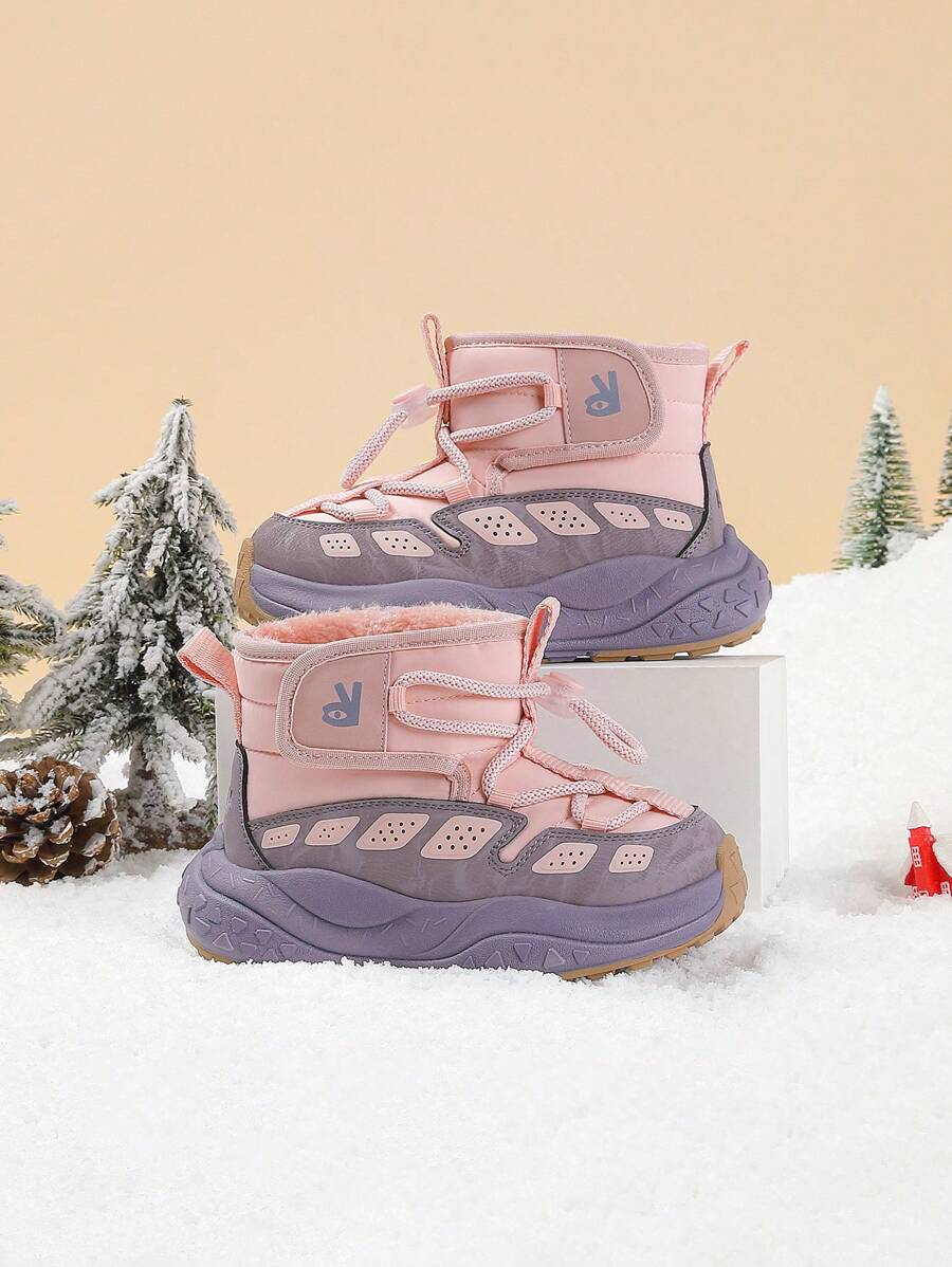 Annil 女童雪地靴，保暖内衬，加厚，适合冬季，防水，适合女孩和婴儿，也是东北地区的童鞋。 - 粉色 - 查看 1