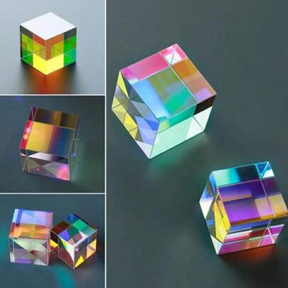 光学玻璃 X-Cube 双折射立方体：RGB 组合器分光棱镜，教育礼物，课堂物理，适合 14 岁以上