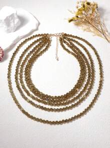 1 件复古多层手工串珠项链，瀑布风格金属装饰长项链，适合女士