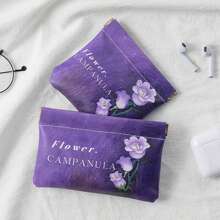 2pcs Set - Oil Painting Coin Purse, Women Mini Ultra- Coin Wallet, Sanitary Napkin Pouch, Small Carry Bag - Multicolor - View 2