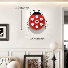 1pc 12-Inch Silent Ladybug Wall Clock, Wall Hanging Decor, Crafts, Suitable For Bedroom, Home, Dorm, Bathroom, Home Decoration, Room Decoration, Office Decoration, Wall Clock, Holiday Gift, New Home Decor