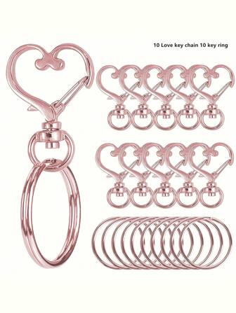 20pcs/Set Heart Shaped Swivel Buckle Hook With Key Ring - (10 Key Chain+10 Key Ring) Colorful Metal Spring Buckle Suitable For DIY Crafts, Jewelry, Lanyards And Ornaments - Zinc Alloy Lobster Buckle Split Ring In