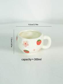 1pc Strawberry Pattern Ceramic Coffee Cup, Cute Cartoon Ceramic Mug, Water Cup, Couple Matching Cups, Breakfast Milk Cup, Party Afternoon Tea Cup, Gift, Birthday Present