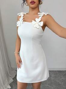 2025春夏女士优雅纯色碎花吊带迷你裙 - 白色 - 查看 4