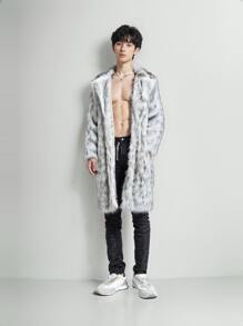 Men's Faux Fox Fur Coat Turn-Down Collar Long Winter Jacket