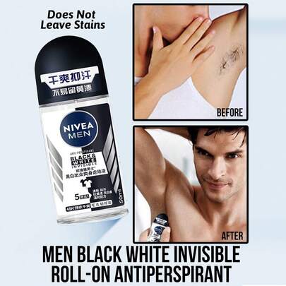 Men Black White Invisible Roll-On Antiperspirant Deodorant, Charming Fragrance, Invisible Formula, Does Not Leave Stains, Long-Lasting For Refreshing & Odor Protection, Suitable For Various Occasions