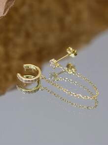 1pc Tassel Chain Cubic Zirconia Ear Cuff Stud For Women Gift Cartilage Clip On Earrings - Chain Tassel Zirconia Ear Clip - View 6