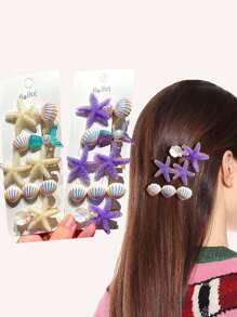 5pcs/Set Cute Pastel Starfish Hair Clips Set, Shell Mermaid Side Bangs Hairpins, High-End Feeling Hair Clips, Adorable Sweet Ocean Theme Girl Hair Accessories