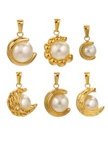 1PC Stainless Steel Fashion Casting Can Rotate Faux Pearl Pendant Gold Plated DIY Necklace Pendant Accessories Fashion Accessories