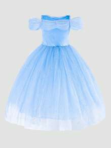 Blue Jewels Lace Trim Tulle Princess Dress For Young Girls - Multicolor - View 2