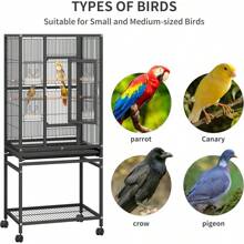 YITAHOME 53.9 Inches Metal Bird Cage Parakeets: Large Parrot Cages With Seed Catcher & Cover With Rolling Stand & Brakes Lovebirds Cockatiels Finches, Black - Black - View 4