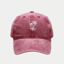 1pc Embroidered Coconut Tree Washed Baseball Cap, Adjustable Outdoor Sun Protection Casual Hat For Spring/Autumn Travel Beach Vacation Women, Y2K Style