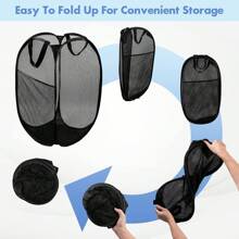 Collapsible Mesh Pop Up Hamper With Wide Opening And Side Pocket – Breathable, Sturdy, Foldable, And Space-Saving Design For Clothes And Storage.