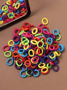 100 条/包迷你弹力发带，女孩发带黑色多彩莫兰迪色休闲可爱马尾辫发带，四季马尾辫夹 - 彩色 - 查看 2