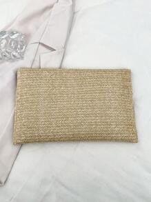 1-Piece Straw Bag With Flap And Bow Decoration Small Bag For Women, Suitable For Daily Shopping And Dating, Fashionable Hand-Held Envelope Bag For Women