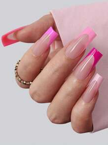 French Gel Nail Kit - 5 Colors - Square Nail Shape - 15 Sizes - Pink, Soft Pink French Tips Adhered To Nails, Soak-Off Gel Extension, DIY Nail Design, Ideal For Women's Nail Grooming Press On Nails