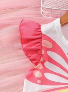 Set estivo con stampa farfalla carino, con maniche arricciate, pantaloncini corti, outfit per bambini