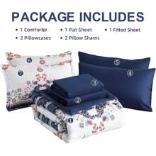 7 Piece Queen King Size Bed In A Bag Navy Blue Comforter Set, Floral Farmhouse Rustic Bedding Comforter Set Soft Microfiber Comforter And Sheet Set For All Season Room Decor Bedroom Decor Valentine Decor - Blue - View 9