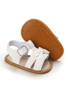 婴儿夏季凉鞋防滑幼儿鞋白色皮革蝴蝶结可爱鞋适合婴儿女孩 0-1 岁 - 白色 - 查看 2
