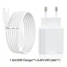 30W EU Rapid Charger Kit, USB C Wall Charger + 3.3ft/6.6ft Type C To Type C Data Cable, Compatible With IPhone 16 Pro Max/16 Pro/16 Plus/16/15 Series, IPad And Other Phones Suitable For Travel, Office, Dorm, And Home Adapter - EU C Type Plug(220-240V) - View 8