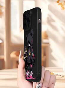 Simple Black Skateboard Bear Pattern Matte Phone Case, Compatible With IPhone 16 Pro Max/15 Pro Max/14 Pro Max/13 Pro Max/12 Pro Max/11 Pro Max/8 Plus/Mini - Black - View 2