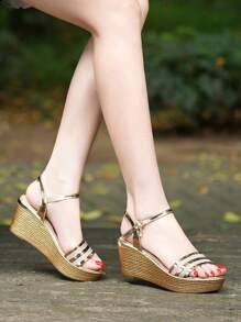 Women's Platform Wedge Sandals, Round Toe High Heel Waterproof Sexy Open Toe Strap Buckle Dress Shoes, Summer New Fashion