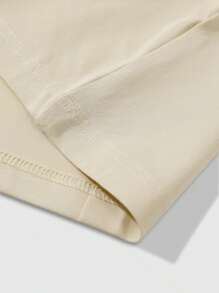 Men's Khaki Letter, Cartoon Whale & Rabbit Graphic Round Neck Short Sleeve T-Shirt, Casual Everyday Wear - Khaki - View 4