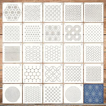 24pcs Embroidery Stencils For Crafts Reusable Geometric Line Quilting Stencils For Painting Drawing Art Paint Stencils And Patterns For Canvas Wood Wall Cookie