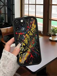 1pc Spatter Graffiti Pattern Black Luxury Shockproof Thick TPU Full Body Phone Case Compatible With IPhone 16 - Black - View 2