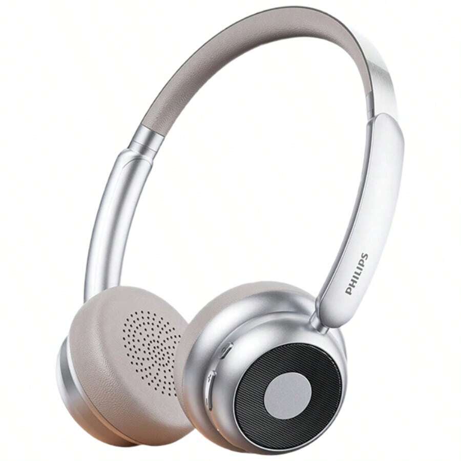 PHILIPS 頭戴式無線藍牙耳機TAH1129 復古時尚 降噪 低延遲高音質 一機雙連 5.4藍牙 - 銀色 - 查看 1