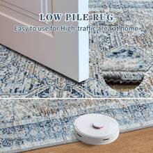 Homore Washable Vintage Bedroom Area Rugs, Large Indoor Machine Washable Non-Slip Rugs For Living Room, Dining Room, Kitchen, Office, Soft Low Pile Vintage Floor Carpets Home Decor,Non-Slip &Durable - 藍色 - 查看 5